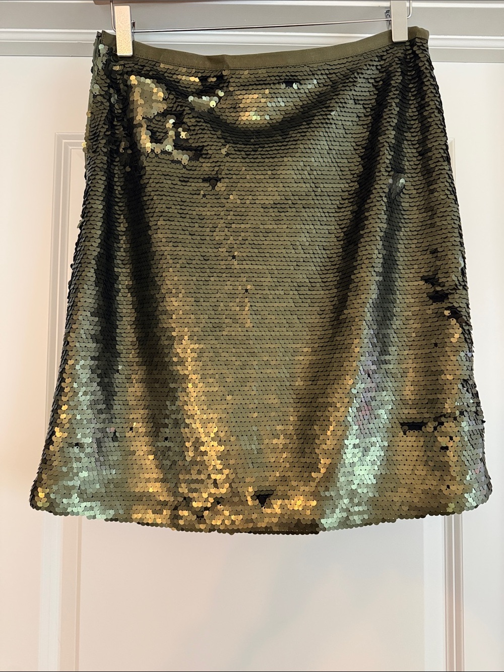 LOFT Women’s Olive Green Sequin Skirt - Sparkle Party Skirt Size 4